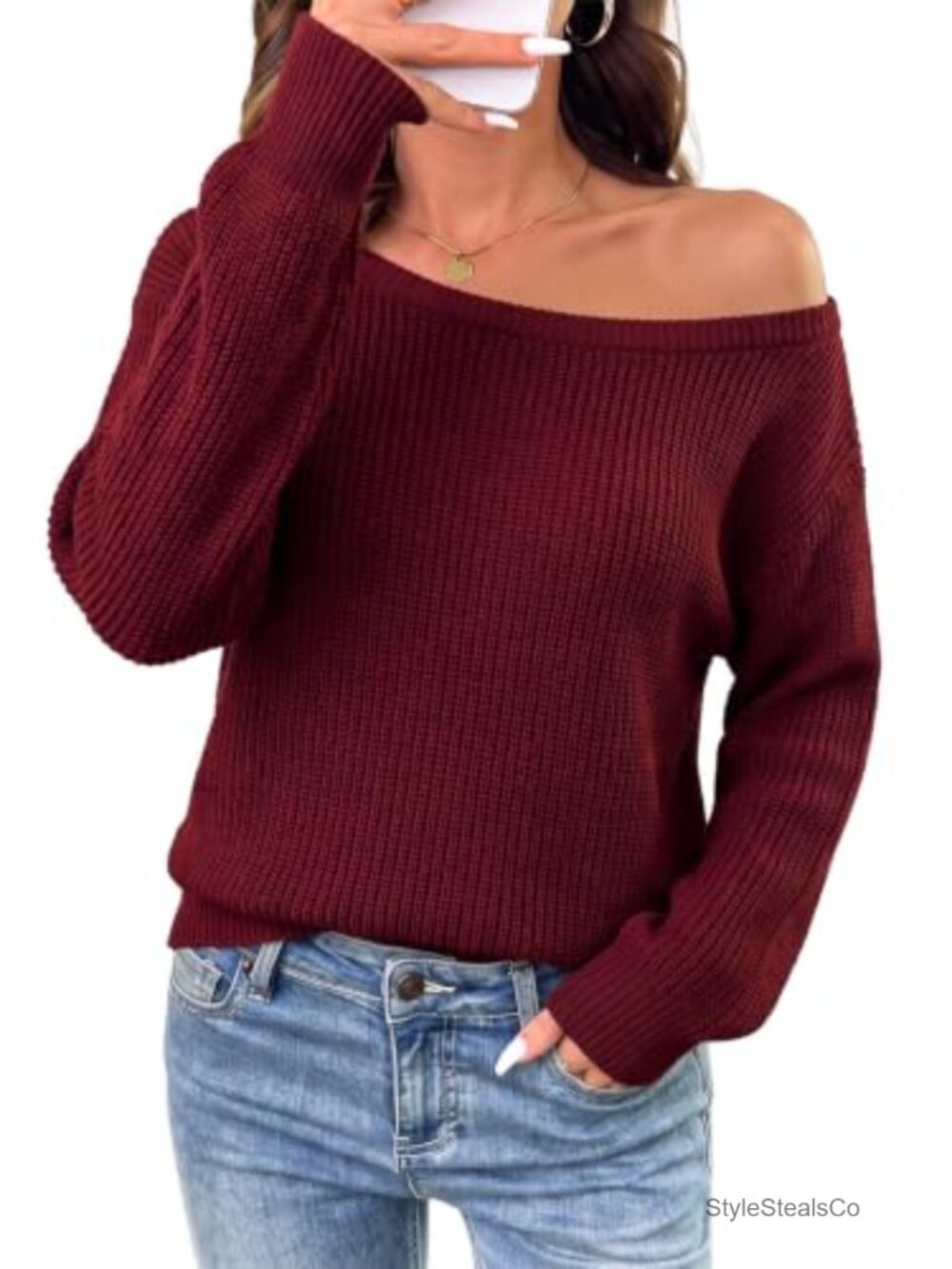 Off The Shoulder Oversized Rib Knit Pullover Sweater Loose Fit